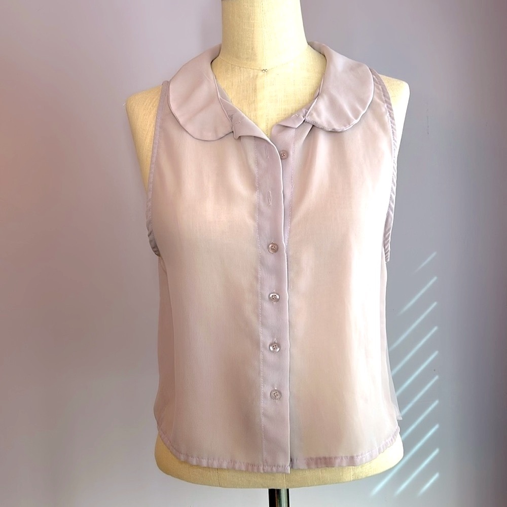 Brandy Melville semi sheer lilac button front high low crop top with collar